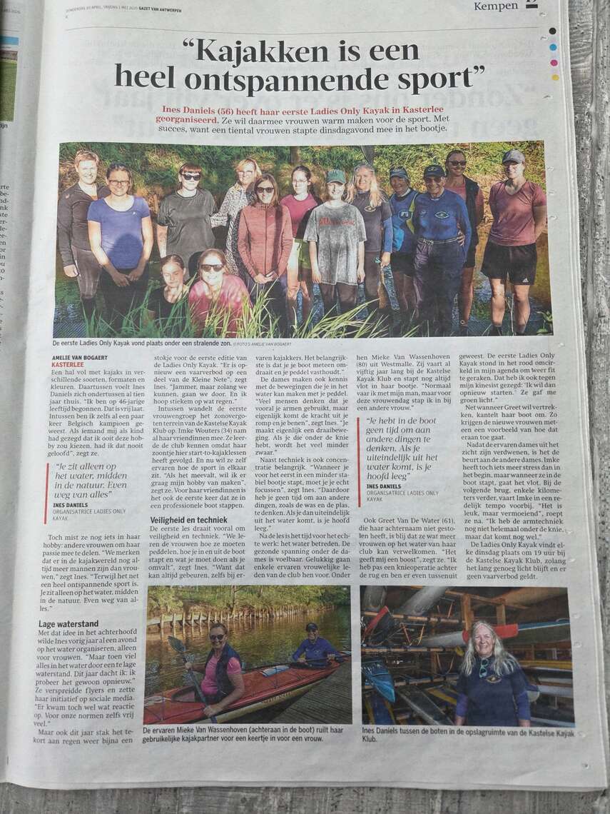 GVA krantenartikel ladies only kayak 2026 -  - Meer vrouwen aan het peddelen